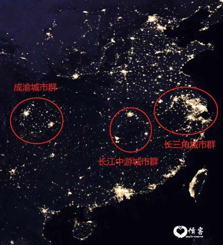 长江流域夜晚灯光卫星地图